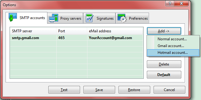 Menu of Setting SMTP Account
